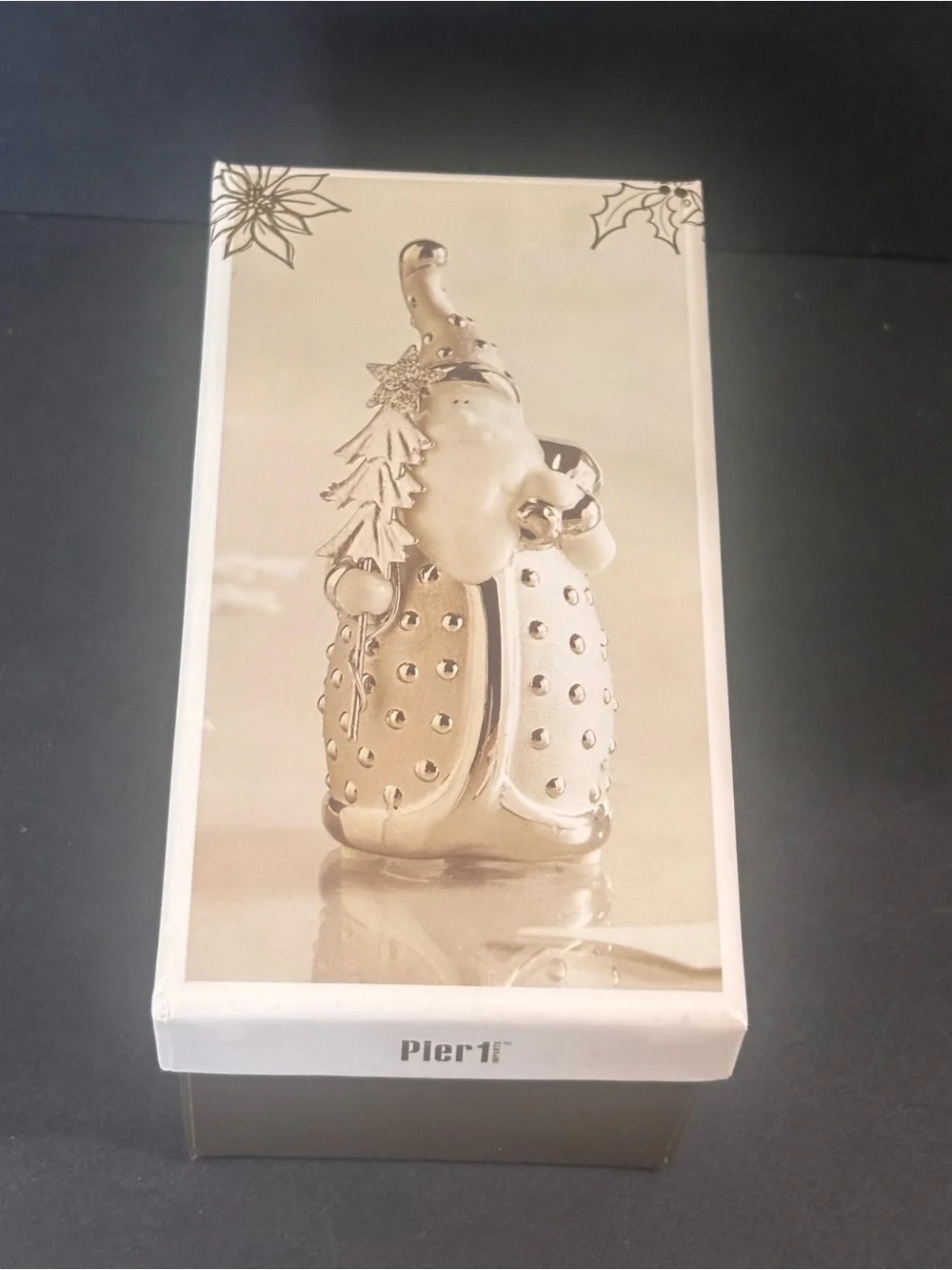Vintage Pier 1 Santa Pere Noel Ceramic Figurine Original Box Silver White